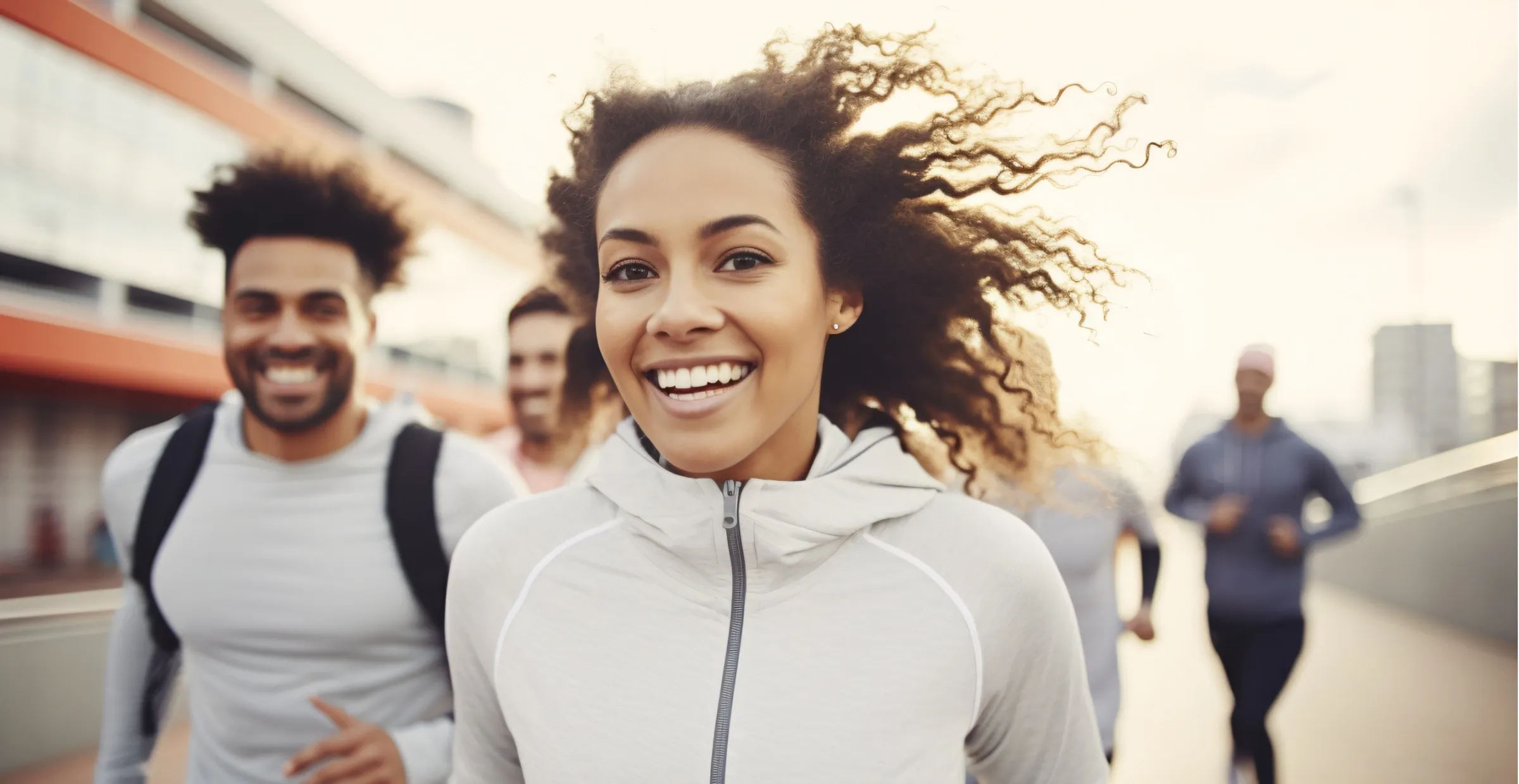 young group of joggers with clear vision